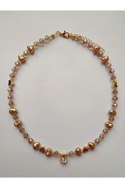 Honey Color Baroque Pearl Heart Bead Necklace with White Shimmer Tip - Swordslife