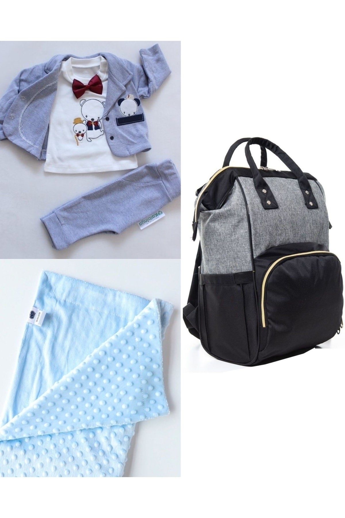 Functional Mother Baby Care Backpack, 100% Cotton Hospital Outlet And Chickpea Blanket Set