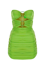 Green Bust Two-Ring Ruffle Strapless Draped Mini Evening Dress - Swordslife