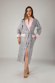 Women's Gray Leopard Bambo Cotton Bathrobe - Swordslife