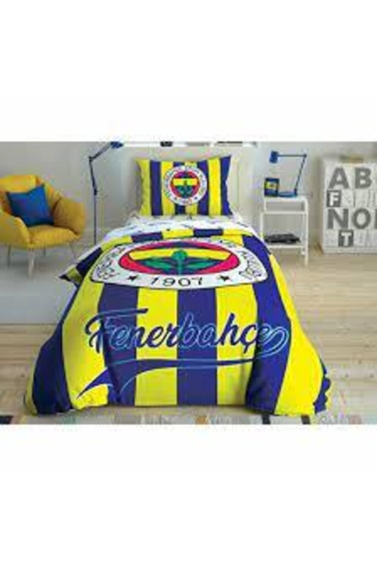Licensed Single Sheet Elastic Fenerbahce Stick Duvet Cover Set