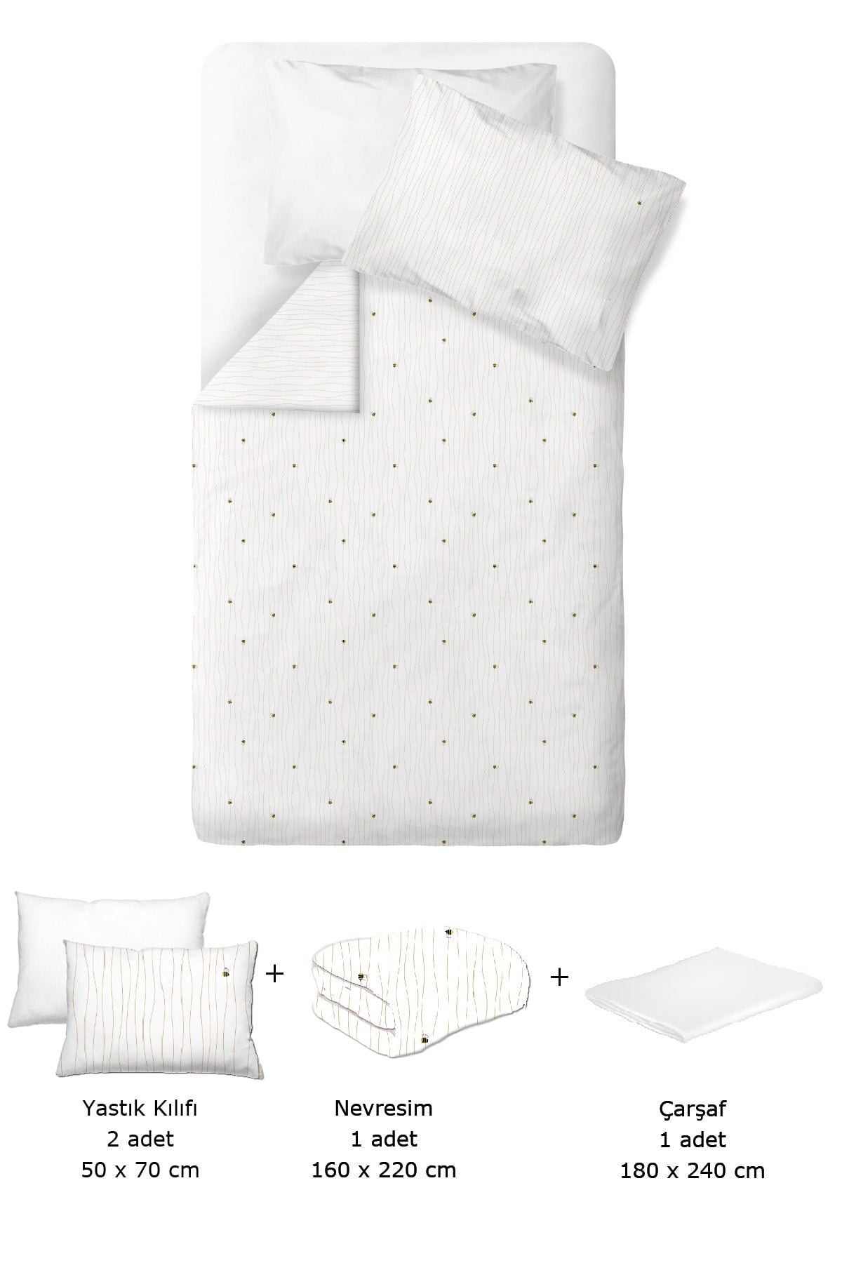 Happy Bee 100% Cotton Satin Embroidered Single Duvet Cover Set