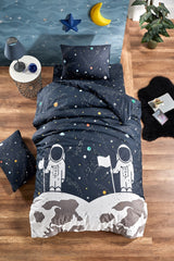 Natural Healthy Cotton Astronaut Alien Single Bed Cover Set With Elastic Elastic Sheet
