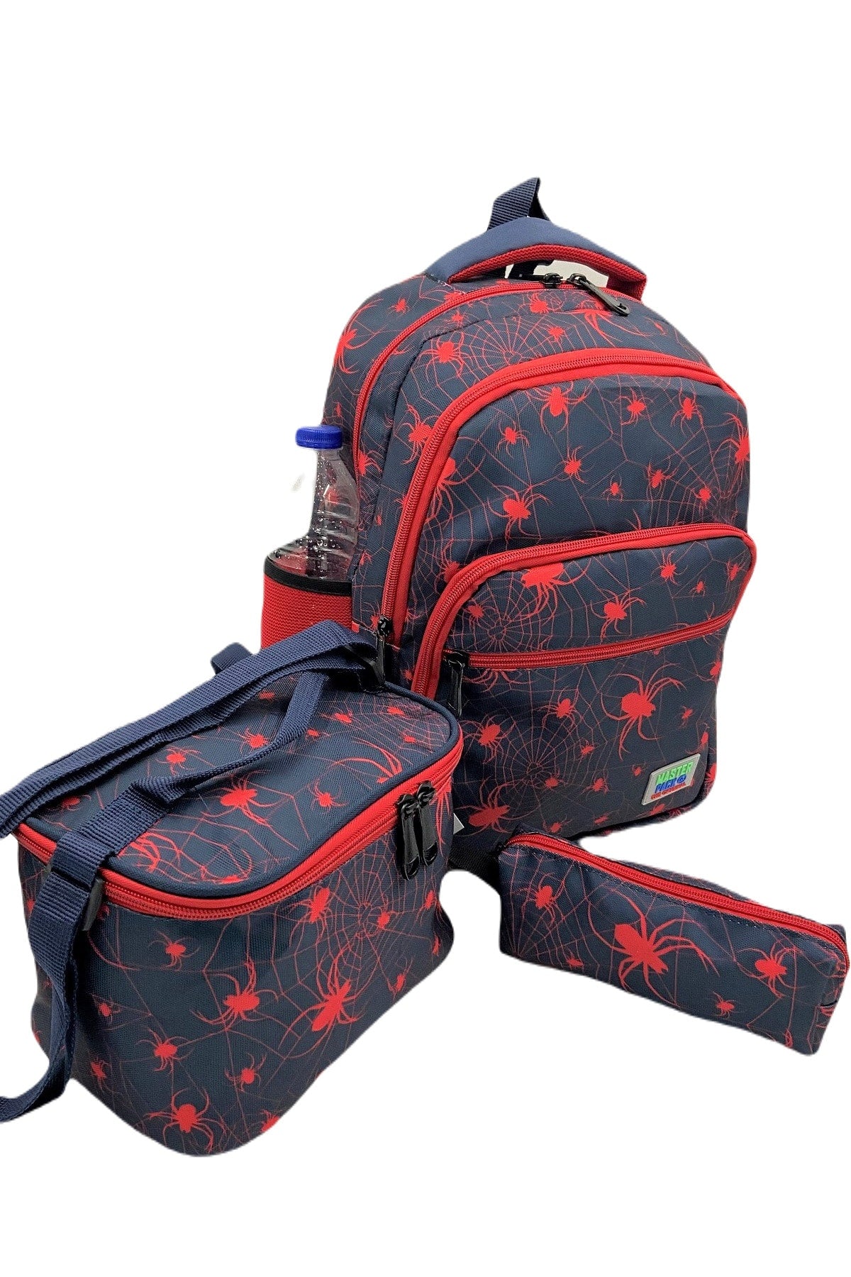 Orthopädische Rückenstütze für Jungen mit Spinnenmuster, Grundschultasche mit Ernährungs- und Bleistifthalter