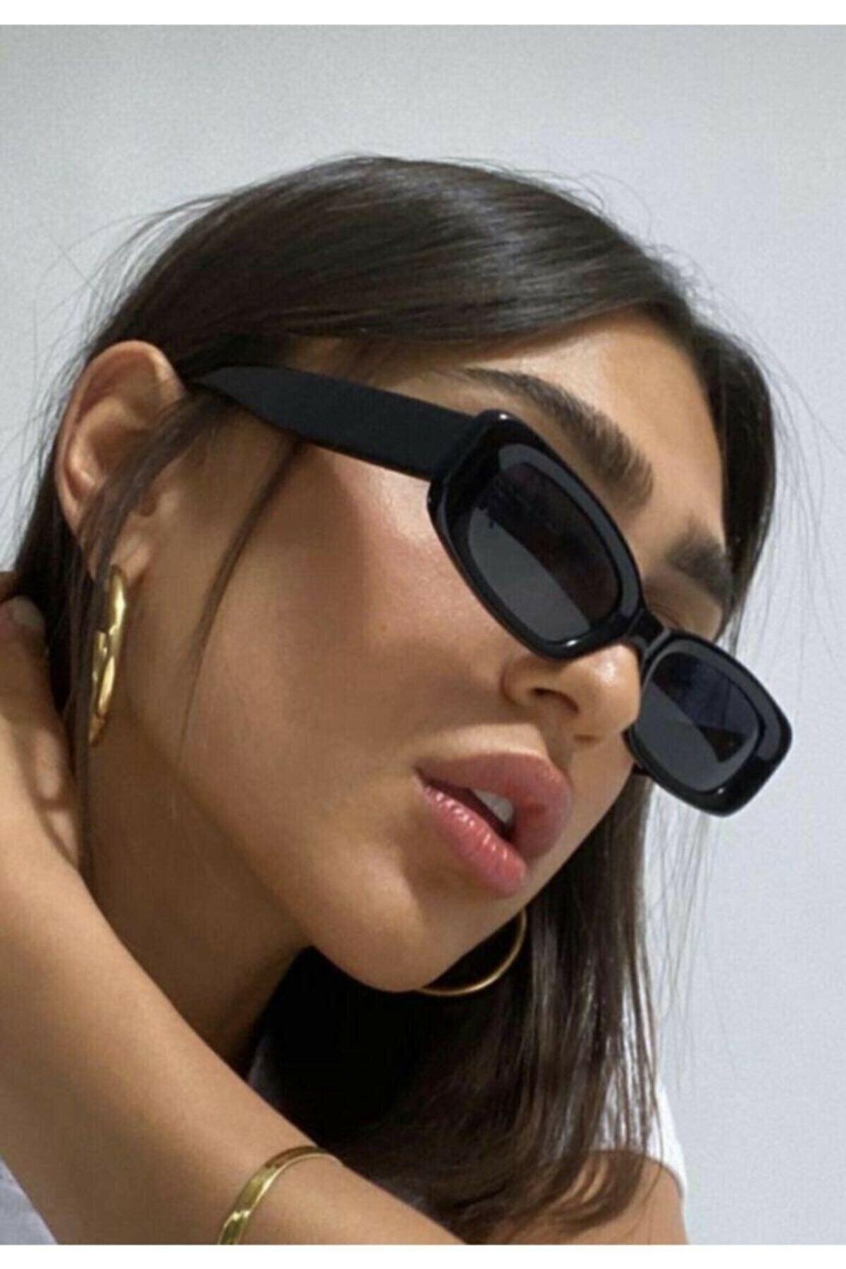 Unisex Black Square Rectangle Vintage-retro Sunglasses