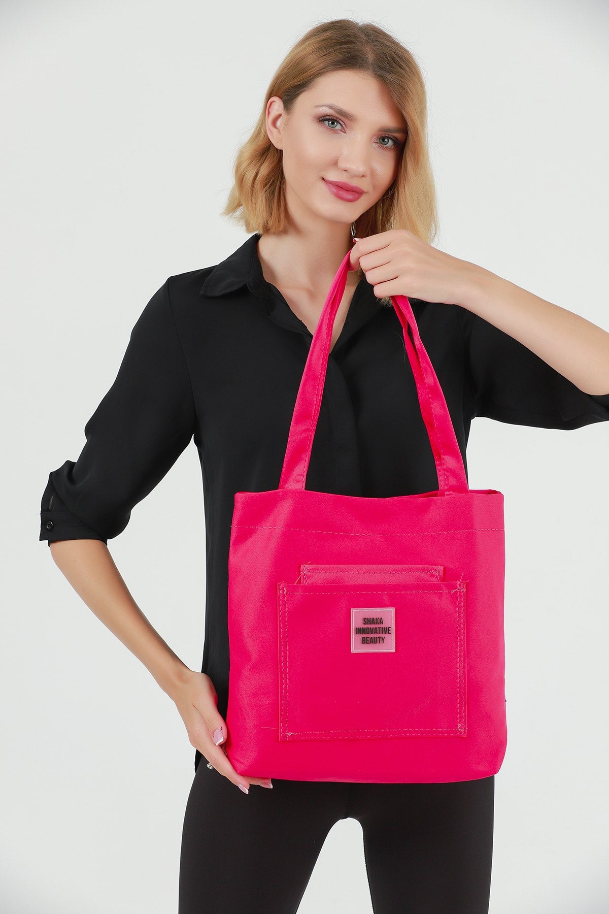 Fuchsia U22 3-Compartment Front 2 Pocket Detailed Canvas Fabric Daily Women's Arm and Shoulder Bag B:35 E:35