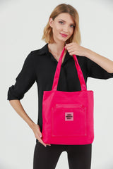 Fuchsia U22 3-Compartment Front 2 Pocket Detailed Canvas Fabric Daily Women's Arm and Shoulder Bag B:35 E:35