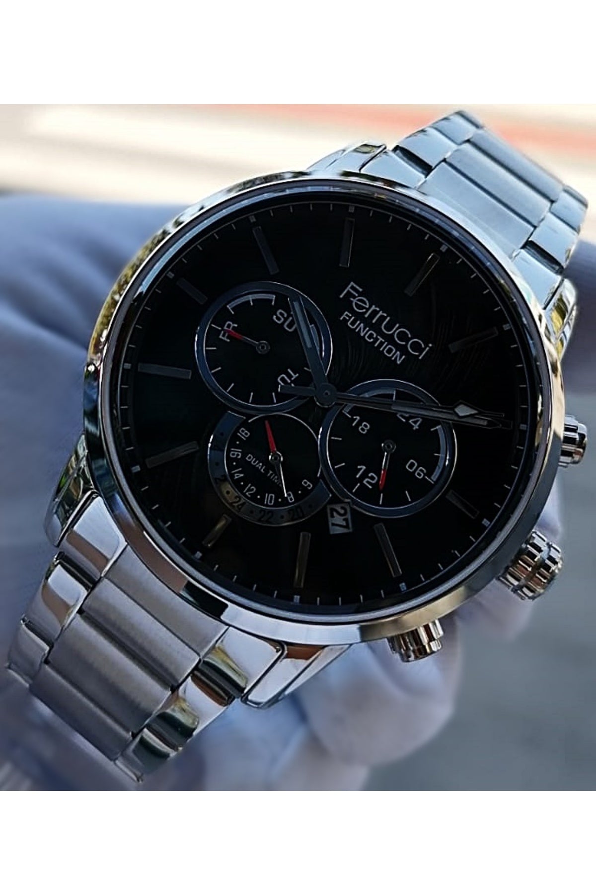 Silver Men'S Wristwatch 3 Atm Waterproof Functions Active Stainless Steel