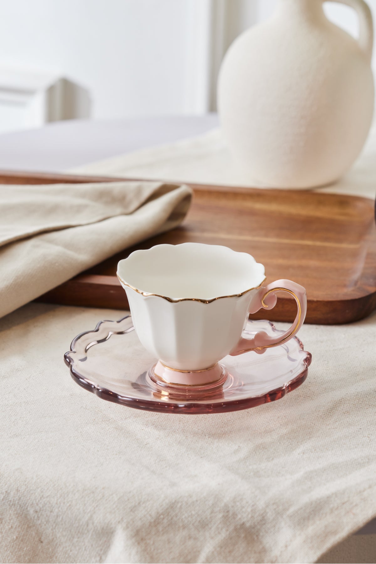 Samo Set Of 2 Person Pink Coffee Cups With Acrylic Plate 90 Ml