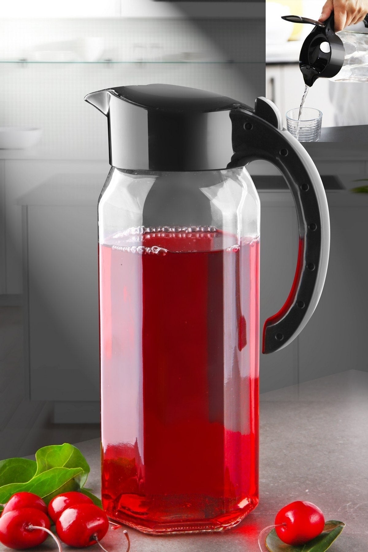 Great Prism Glass Jug 1500ml - (Fill Without Remove The Lid.) Hexagonal Bottle