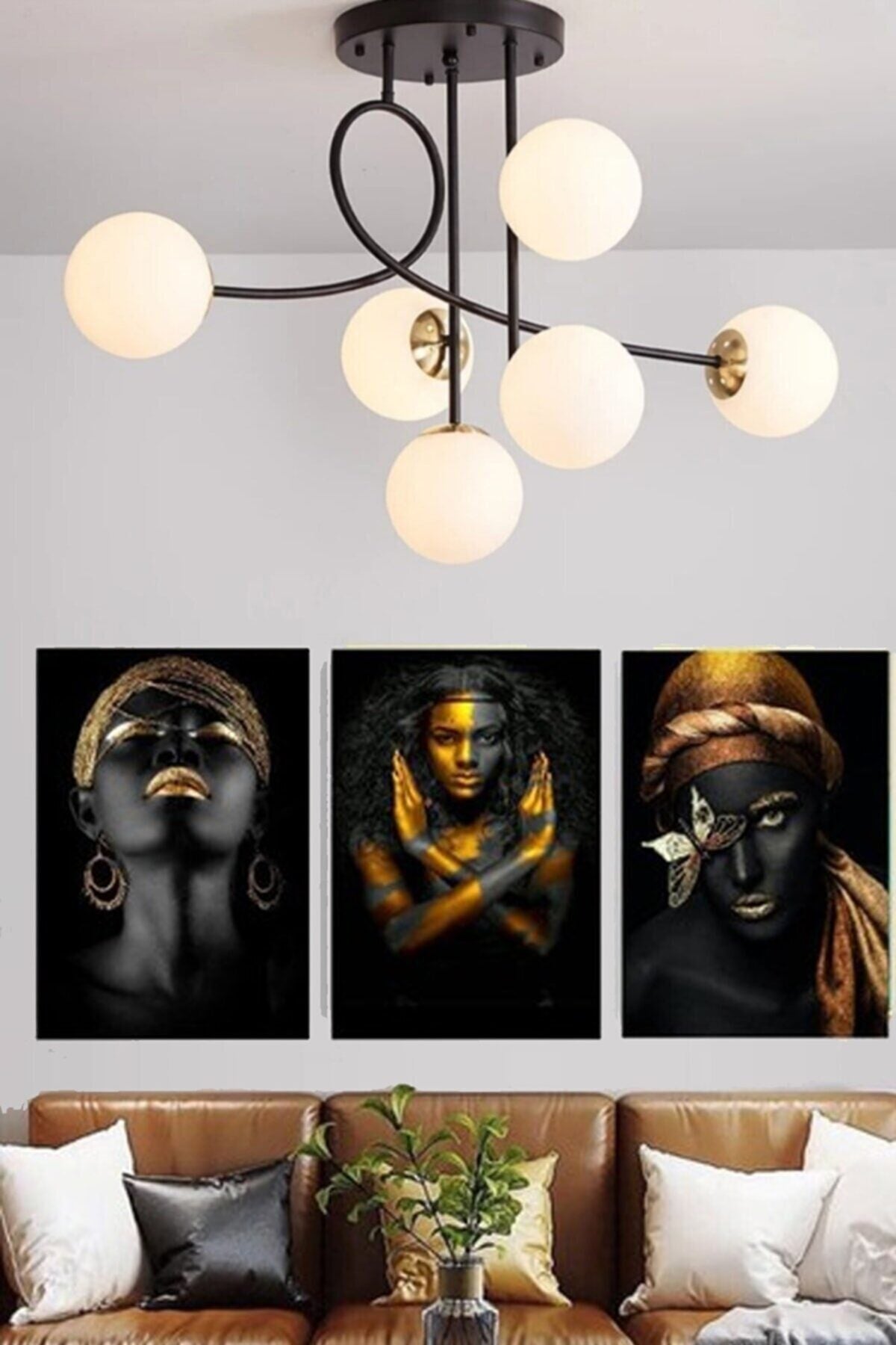 Jade Special Design Modern Sports Black And White Globe Glass Living Room - Kitchen - Bedroom 6-Piece Chandelier