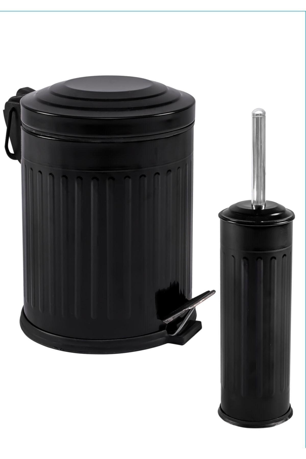 2 Liter Bathroom Set 5 Lt Vintage Series Black Dustbin with Shock Absorber Cover - Swordslife