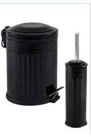 2 Liter Bathroom Set 5 Lt Vintage Series Black Dustbin with Shock Absorber Cover - Swordslife