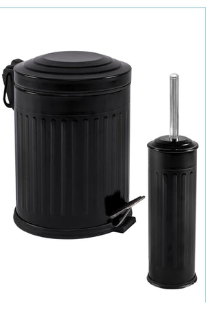 2 Liter Bathroom Set 5 Lt Vintage Series Black Dustbin with Shock Absorber Cover - Swordslife