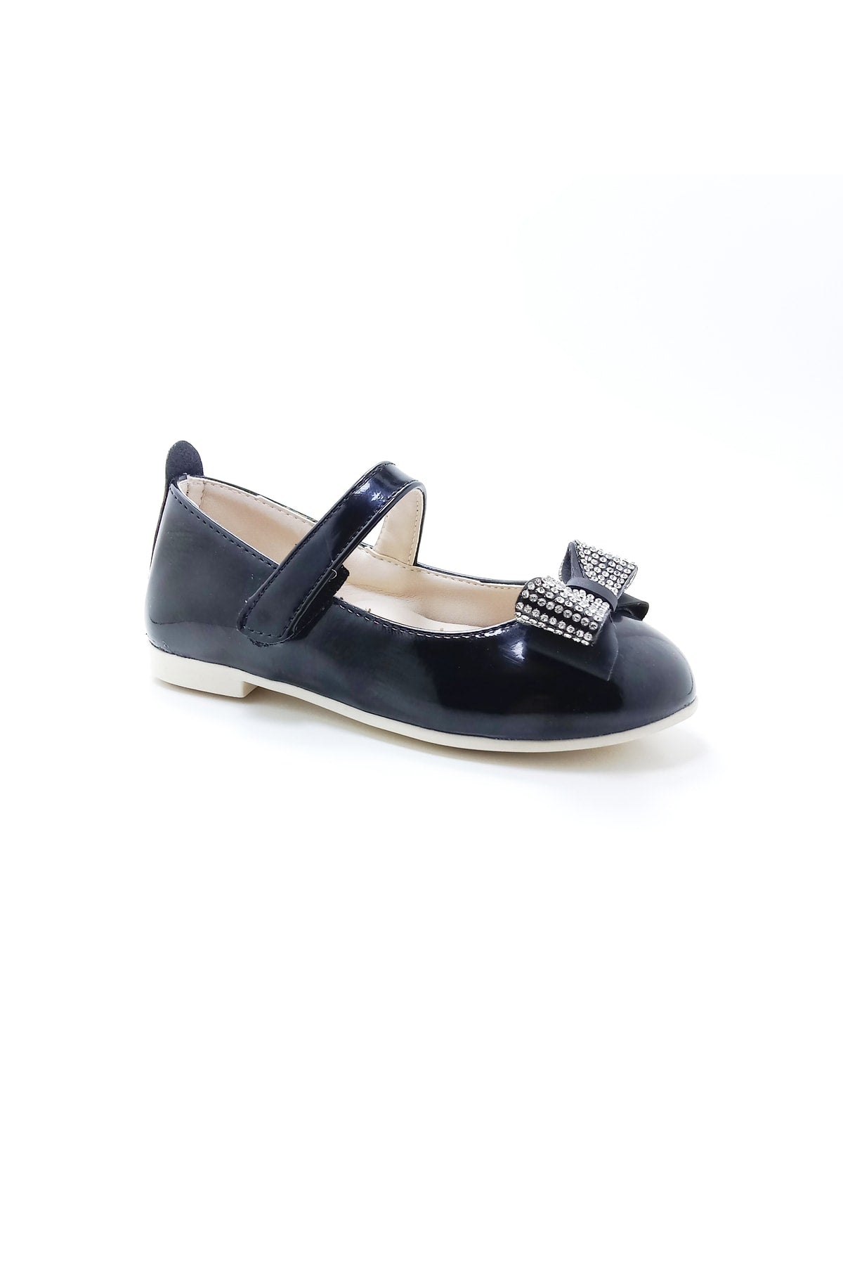 Girl'S Stone Bow Black Orthopedic Flats