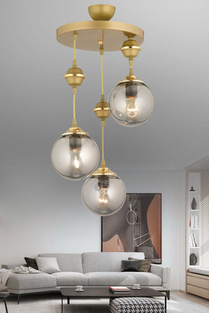 Pendant Lamp Tray Antique 3-Piece Smoked Glass Downward Facing Luxury Chandelier