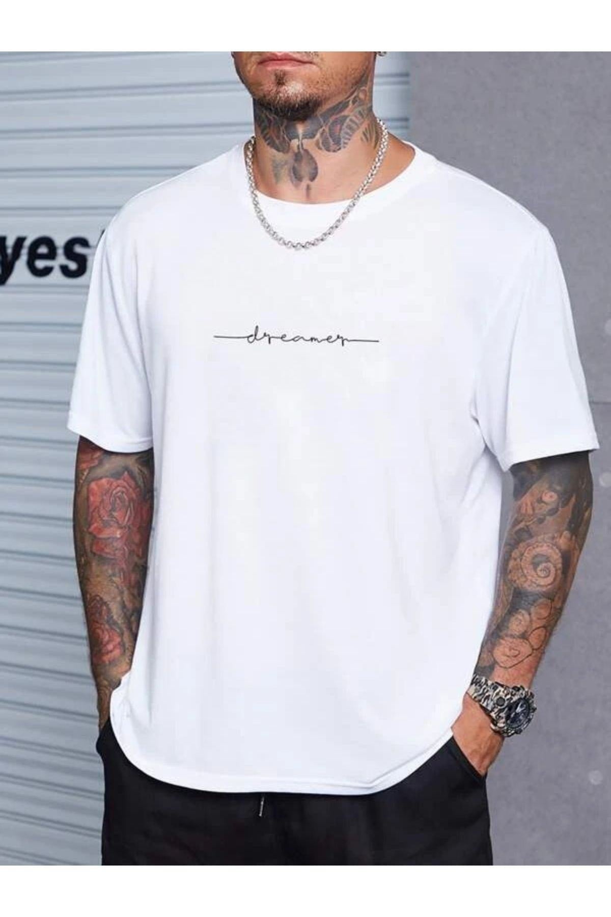  Черная мужская белая футболка с круглым вырезом с принтом Sokak Dreamer