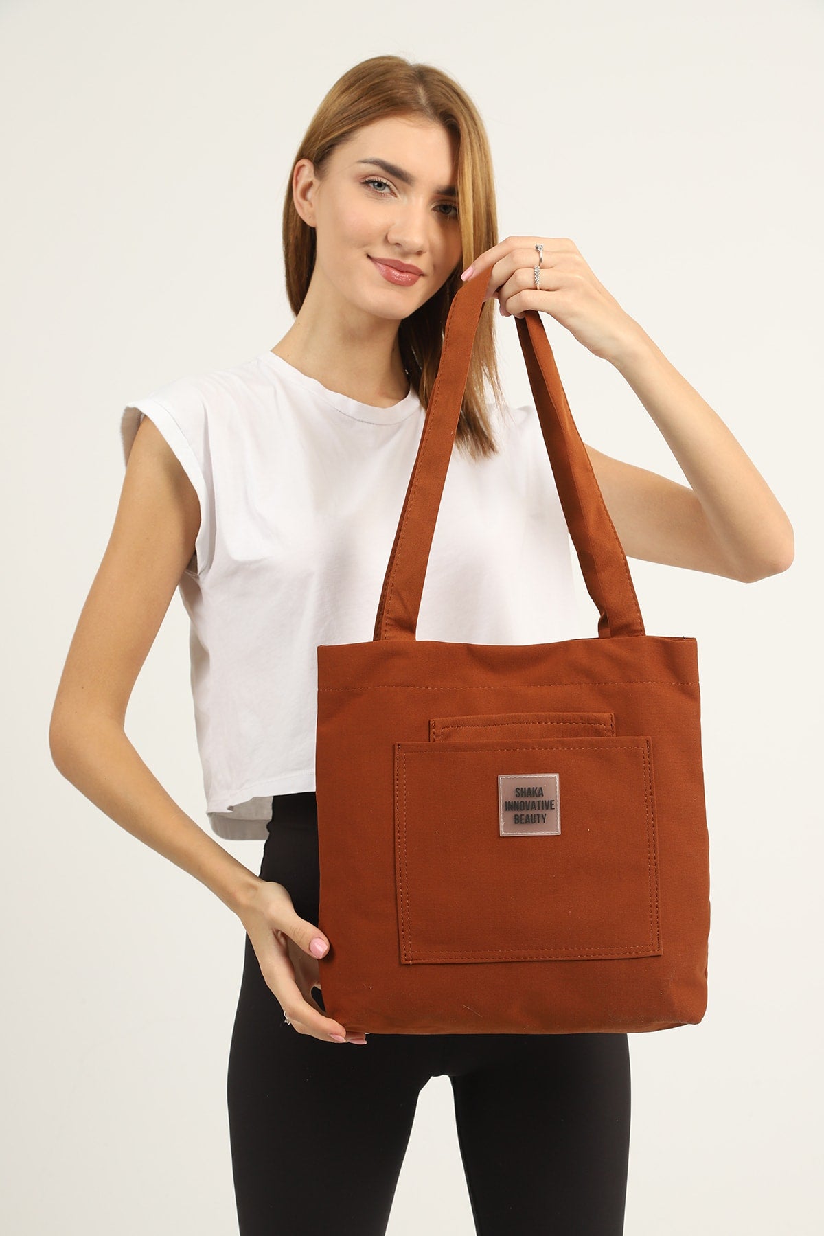 Tile U22 3-Compartment Front 2 Pocket Detailed Canvas Fabric Daily Women'S Arm And Shoulder Bag B:35 E:35