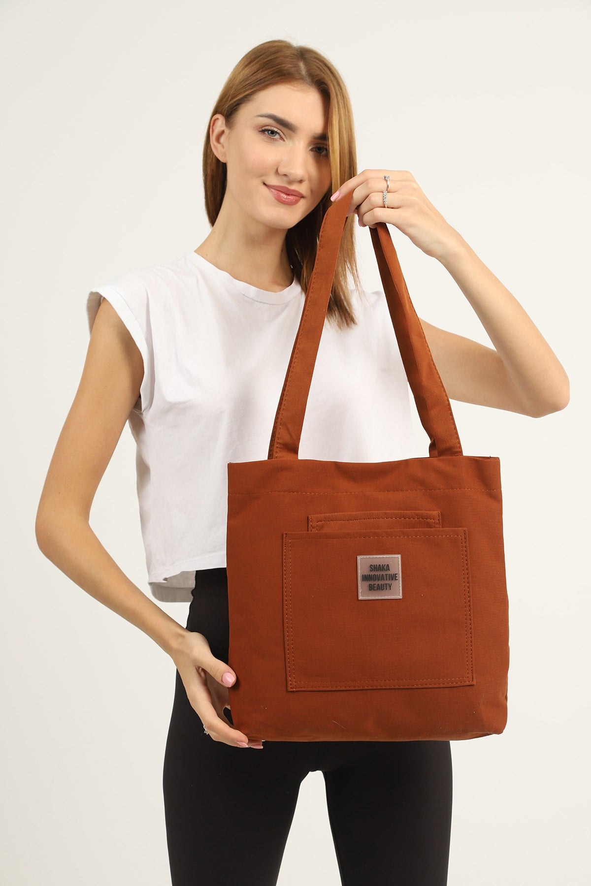 Tile U22 3-Compartment Front 2 Pocket Detailed Canvas Fabric Daily Women's Arm and Shoulder Bag B:35 E:35