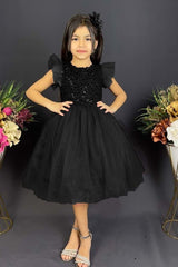 Earring Sequin Sequin Tulle Girl Child Dress MNK0526 BLACK