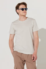 Men's Gray Slim Fit Slim Fit 100% Cotton Crew Neck Short Sleeved T-Shirt