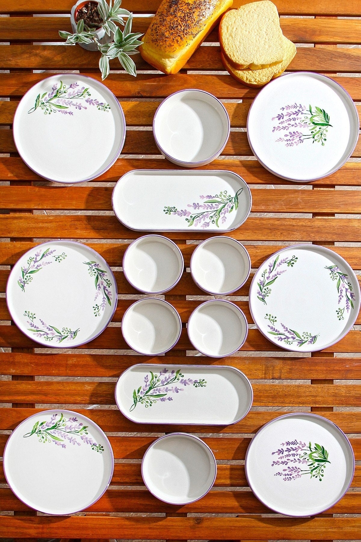 14 Piece Stackable Lavender Breakfast Set For 6 People - Luxury Breakfast Presentation Set Plate
