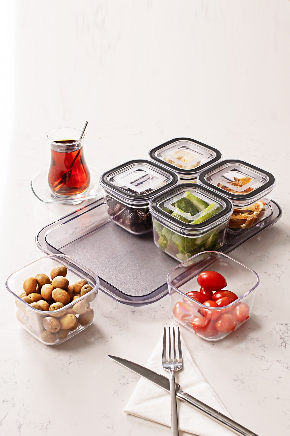 Azza Mini 13 Piece 6 Compartment Storage Snack Breakfast Set With Vacuum Lid Black