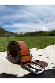 100 % echter, 4,5 cm langer Herren-Ledergürtel mit eingebranntem Band