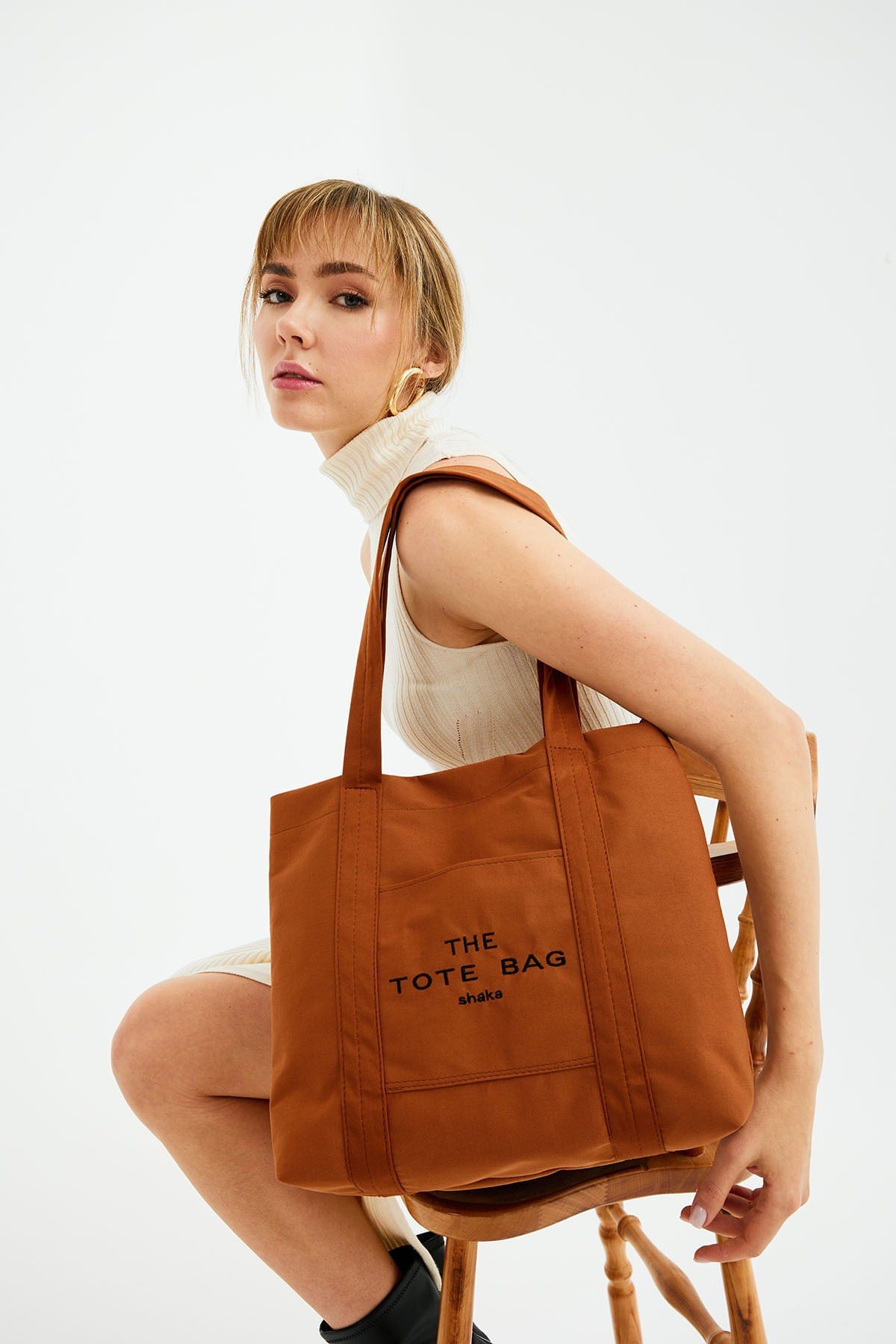 Tile U46 Snap Closure Front Pocket Detailed Tote Bag Embroidered Canvas Women'S Arm And Shoulder Bag U:30