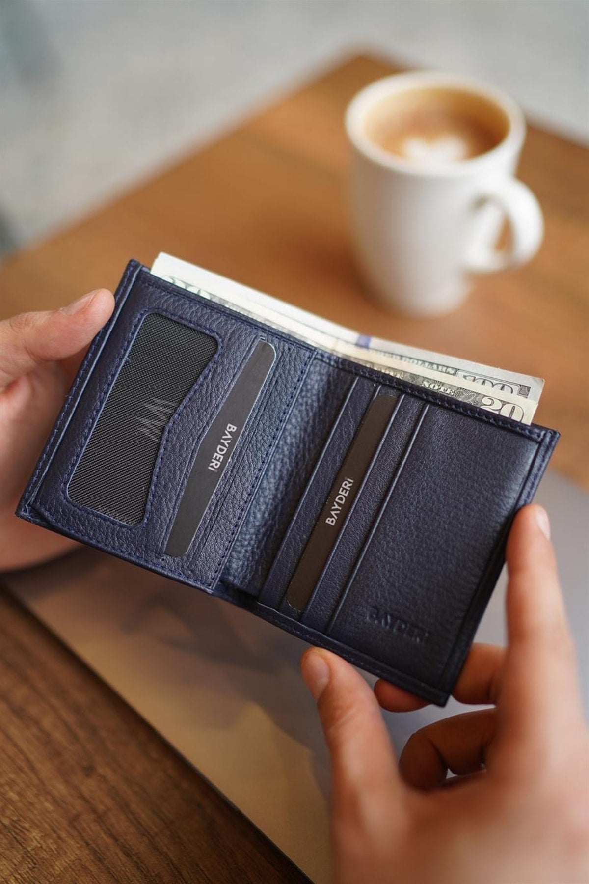 Lisande Genuine Leather Kibar Men'S Wallet Navy Blue