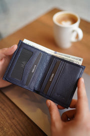 Lisande Genuine Leather Kibar Men'S Wallet Navy Blue
