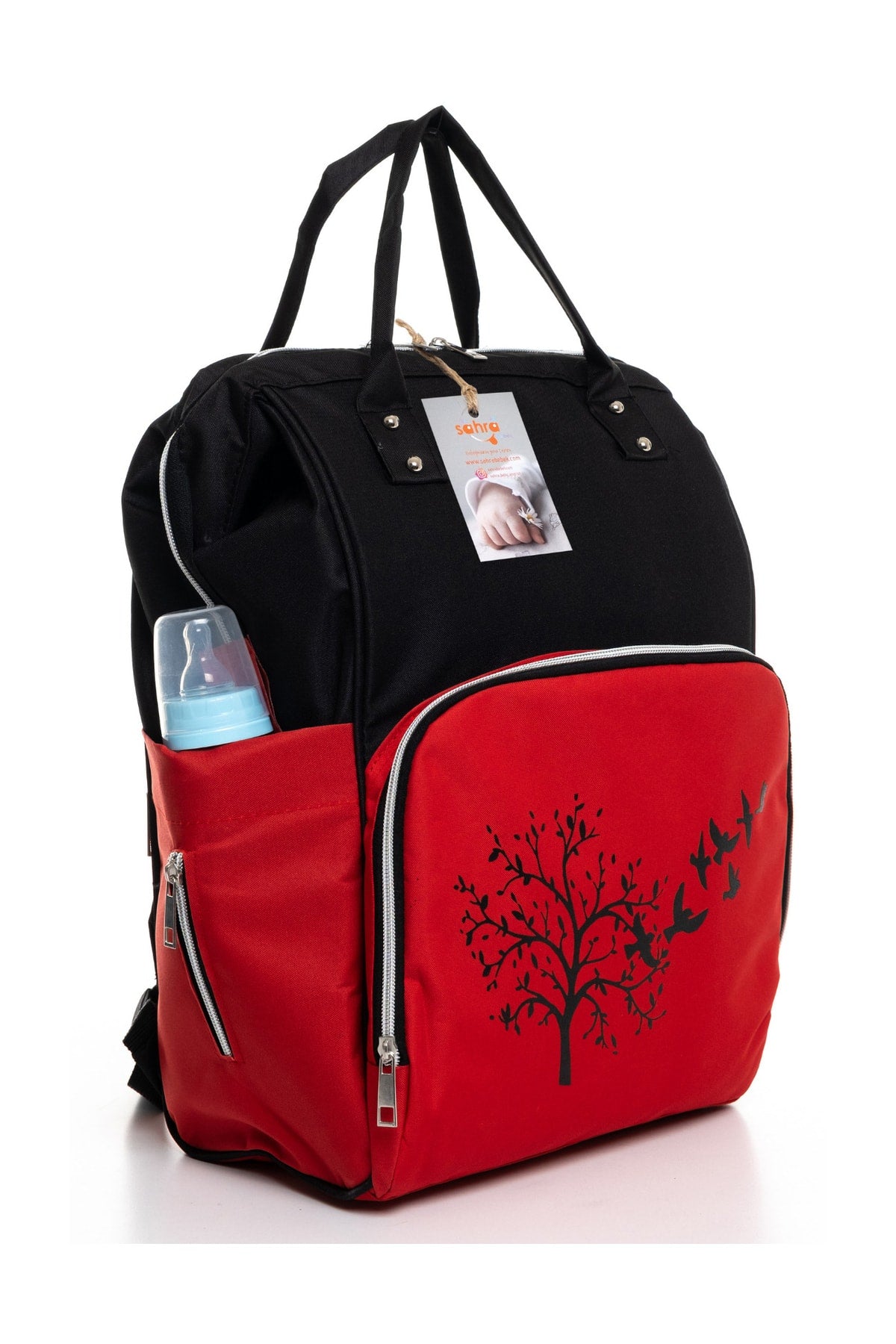 Stain Resistant Waterproof Thermal Compartment Striped Mother Baby Care Backpack Red-black
