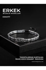 CERTIFIED HEMATITE NATURAL STONE KNITTED 925 SILVER DESIGN BRACELET (LION SYMBOL)