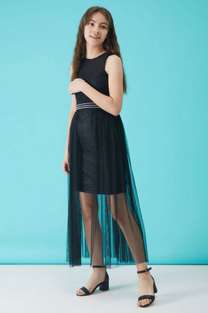 Girl'S Black Stone Detailed Tulle Evening Dress 15158