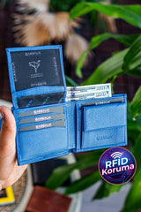 Jackson Genuine Leather Coin Hole Rfid Blocker Petrol Blue Wallet
