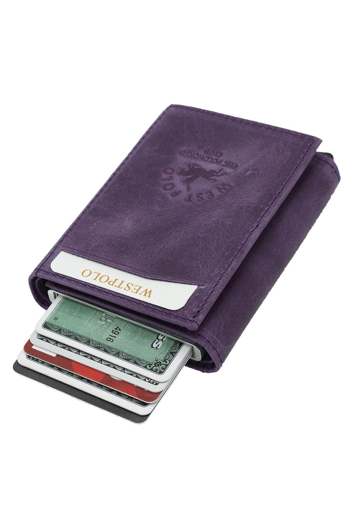 Lila Herren Leder Mechanismus Brieftasche Kartenhalter