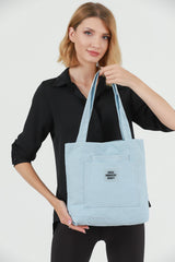 Blue U22 3-Compartment Front 2 Pocket Detailed Canvas Fabric Daily Women's Arm and Shoulder Bag B:35 E:35