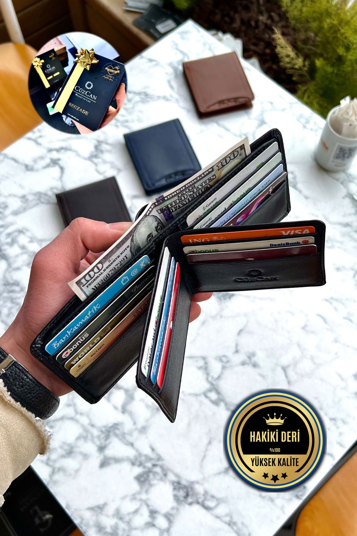 Schwarzes Schmetterlingsmodell, echtes Leder, Herrenbrieftasche mit individuellem Namendruck