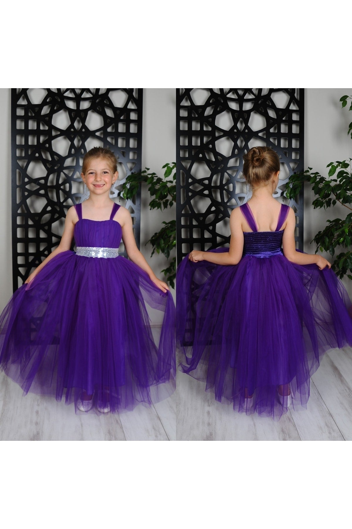 Lila langes Cocoon-Kleid aus Baumwolle für Mädchen