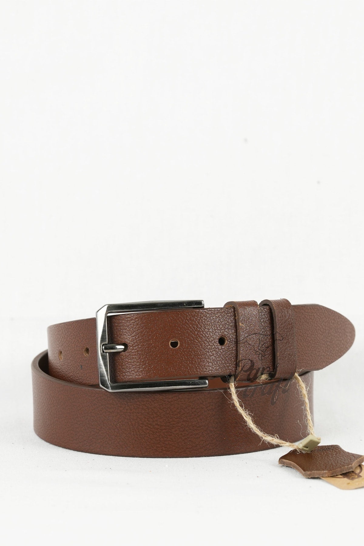 Genuine Buffalo Leather Men'S Belt 3,5 Cm Brown Classic Fabric Trouser Belt