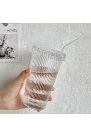 1 Single Pinterest Model Origami Striped Mica Lid Glass Cup With Straw