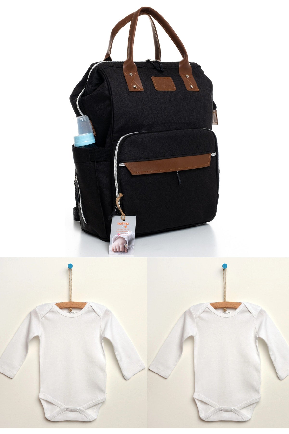Luxus Schmutzabweisender wasserdichter Thermo-Fach Mutter Baby Pflege Rucksack und 2 Stück 0-3 Monate Body Set