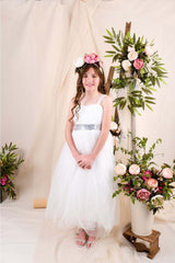Girl's Satin Evening Dress With Back Gipe and Tulle White