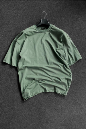 Grünes 2-Faden Basic Oversize T-Shirt für Herren