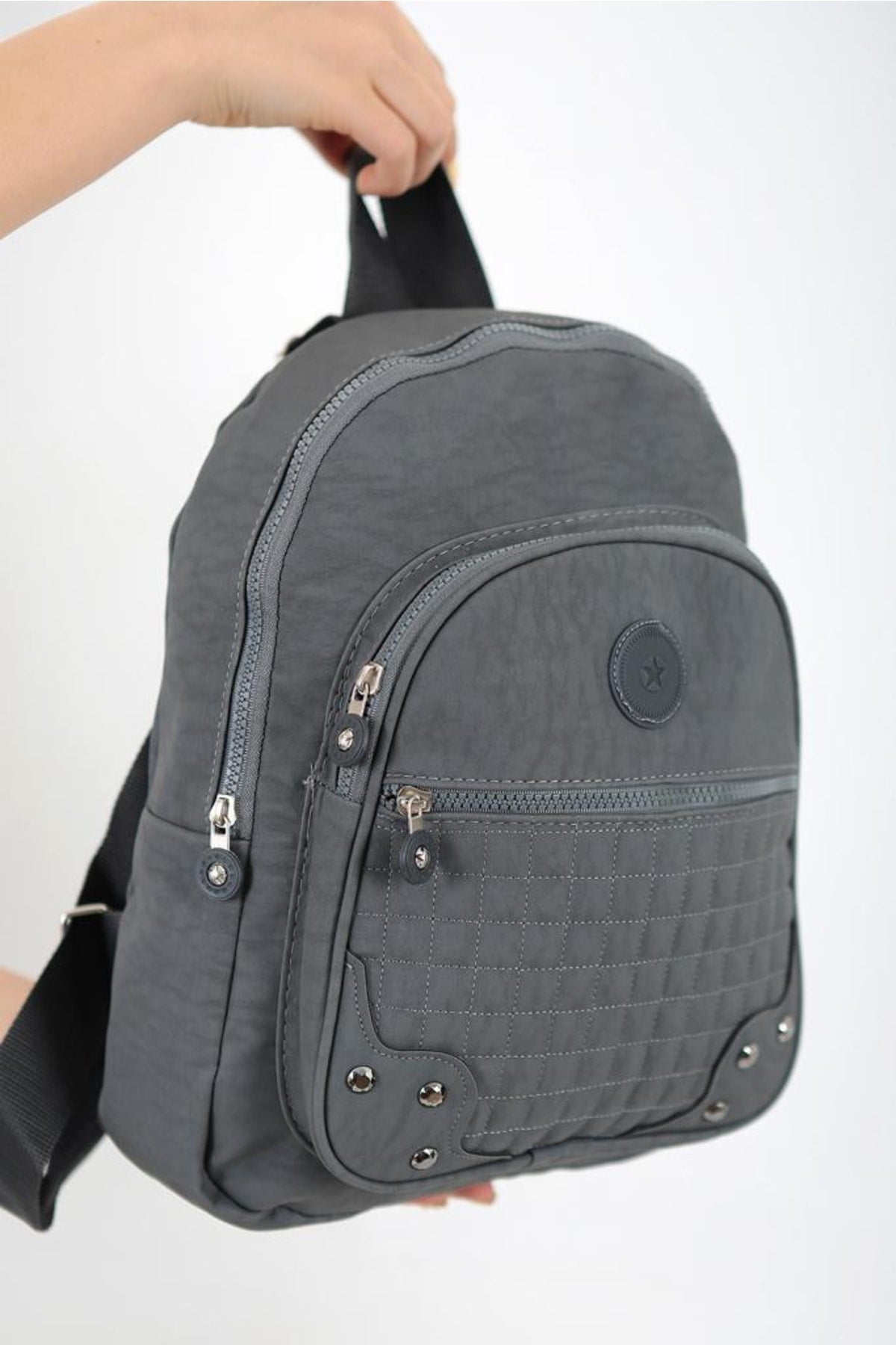Unisex Gray Crinkle Fabric Waterproof & Dirt-resistant Backpack And School Bag