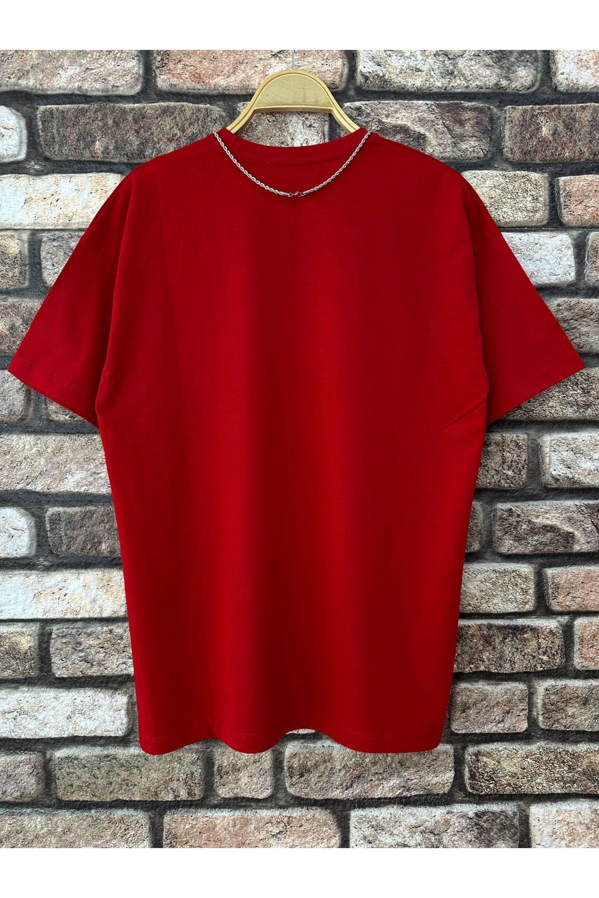 Men'S Red Believe Printed Oversize T-Shirt