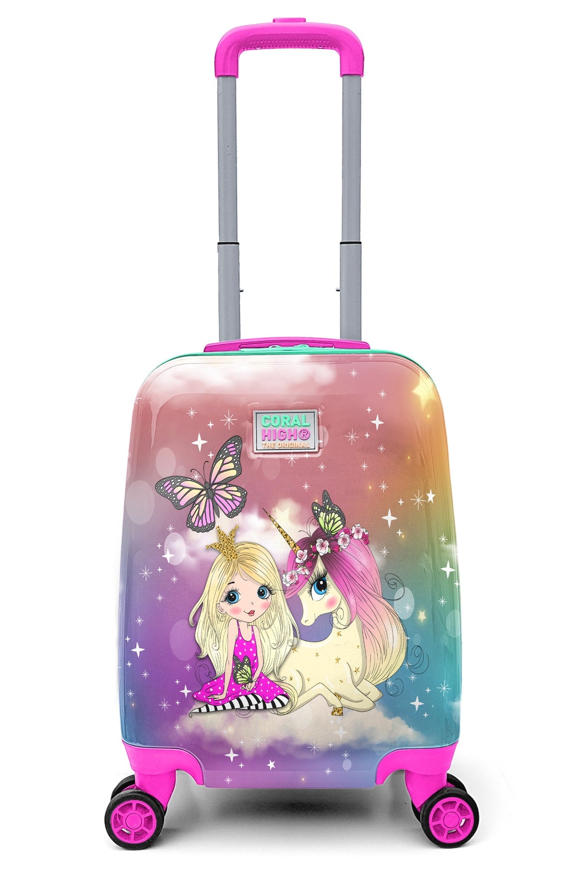 Kids Pink Water Green Unicorn Girl Patterned Suitcase 16704