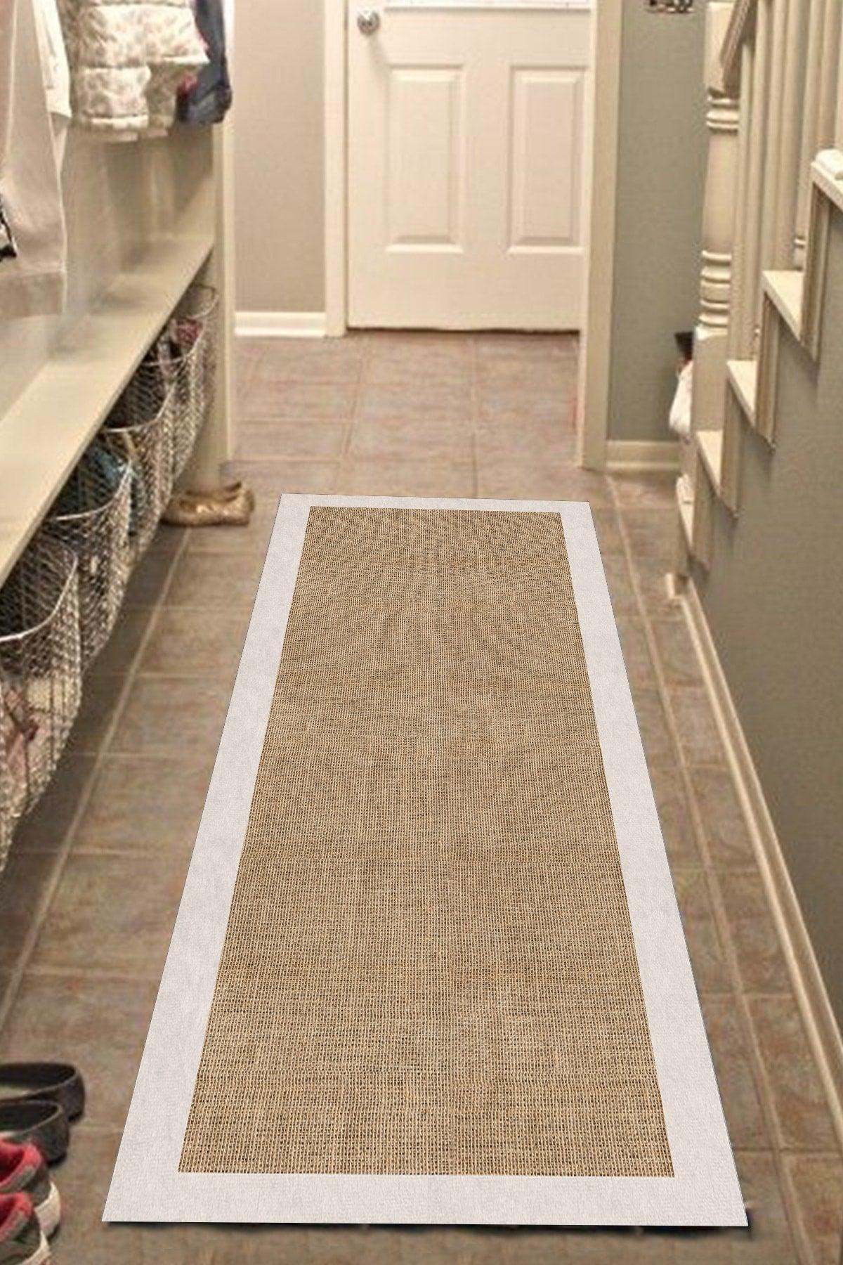 Digital Non-Slip Washable Beige Living Room Carpet Kitchen Carpet Hallway Carpet Jute Gor Runner-d7024 - Swordslife
