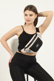 Cream/Gray/Black U8 2-Compartment Adjustable Cross Strap Canvas Unisex Waist And Shoulder Bag E:38 B:17