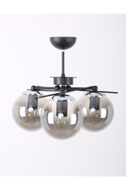 Dreieckiger Kronleuchter aus schwarzem Chrom mit 3 Rauchgläsern